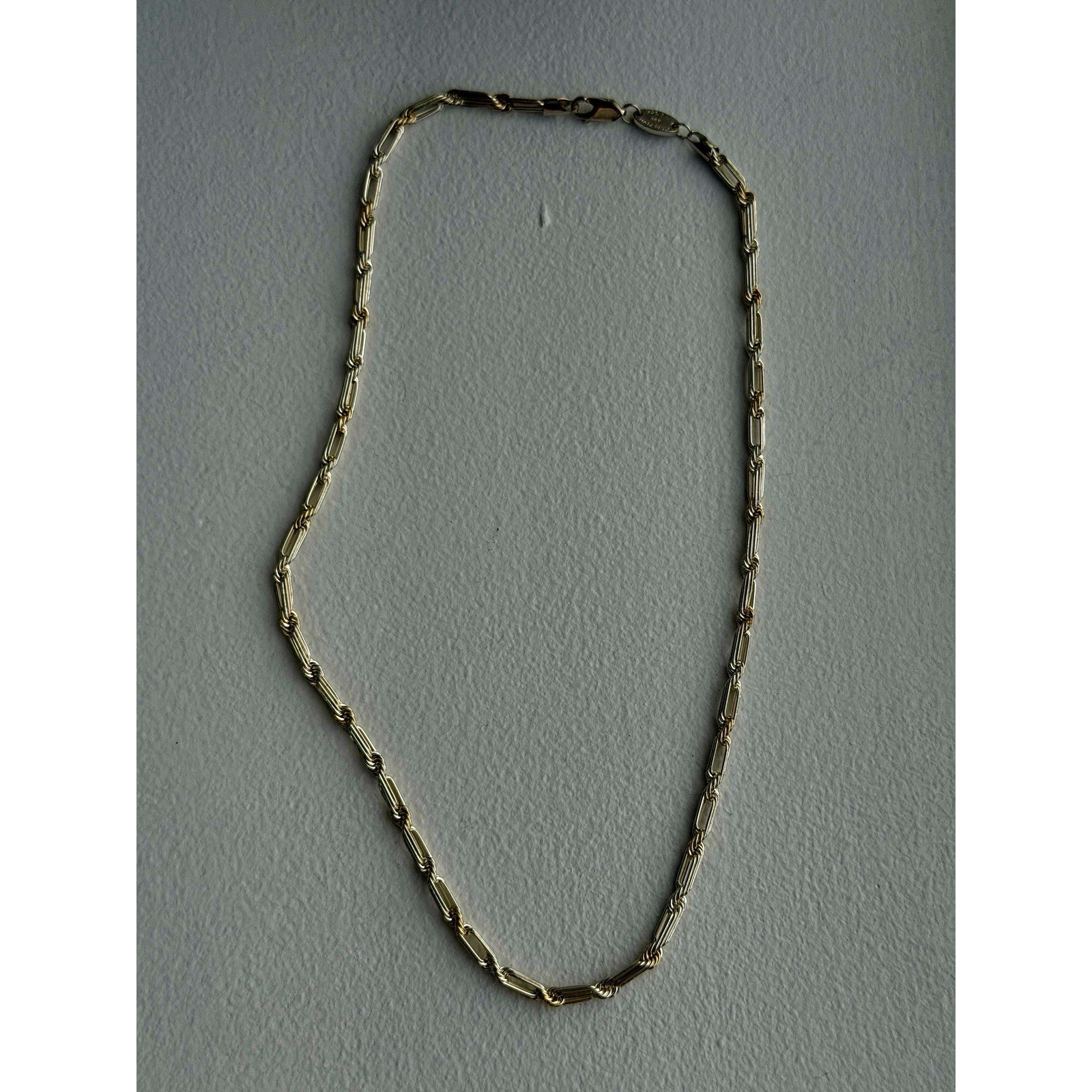 14k Yellow Gold & 925 Sterling Silver Chain Necklace Made In Usa Length 18 In
